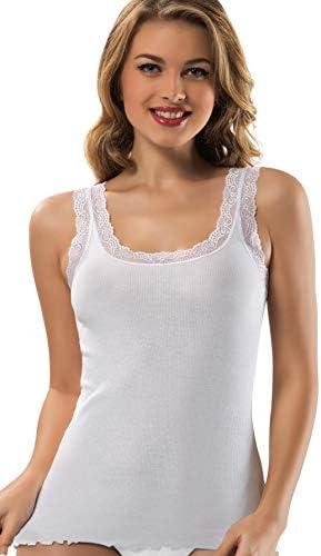 VAVONNE Lace Camisole Tank Tops for Women, Soft Stretch Ribbed Cotton Cami, Medium