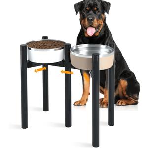 SHAINFUN 2-in-1 Elevated Dog Bowls Stand for Large & Extra Large Dogs, Adjustable for 7-10.6" Wide Bowls, 14" Tall Raised Dog Food & Water Bowl Stand (2Pack-Height: 13.7", Width: 7-10.6", 2Pack- Black-13.7H-Round)
