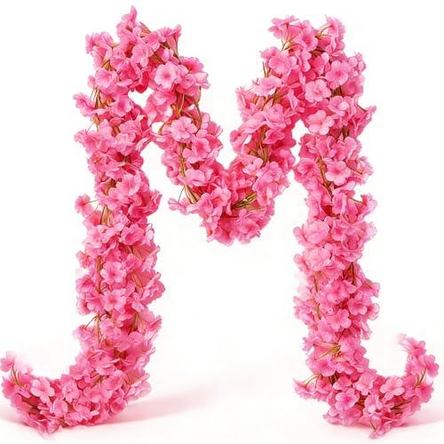 YRIOWMI 10PCS 59FT Artificial Silk Cherry Blossom Garland, Hanging Sakura Flower Vines for Wedding Party Home Arch Office Sakura Decor (Deep Pink)