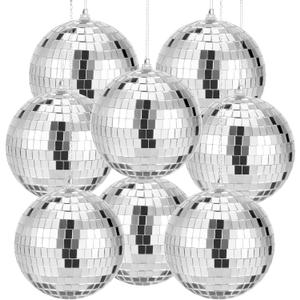 SHENLIU 8 Pack Mirror Disco Ball, 4 Inch Small Mirror Ball Ornaments Silver Hanging Disco Balls with Attached String for Reflect Light, Party Favor, Home Bands Decorations, Stage Props, Christmas