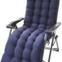 61inch Sun Lounger Chair Cushions, Sundlight Patio Cushions Chaise Outdoor Mattress Recliner Quilted Thick Padded Seat Cushion Reclining Chair Rocking with Ties (Navy Blue, 61X18.9X3.1in)