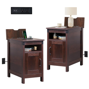 WLIVE Narrow End Table Set of 2 With Charging Station, Side Tables for Living Room, Small Spaces, Couch, Night Stand Set With Storage, USB Ports and Outlets, Espresso