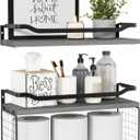 WOPITUES Floating Shelves with Wire Storage Basket, Bathroom Shelves Over Toilet with Protective Metal Guardrail, Wood Wall Shelves for Bathroom Organizers and Storage, Toilet Paper- Gray