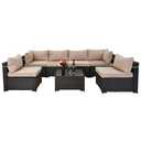 UPHA Rattan Patio Sofa Conversation Set with Beige Cushions