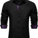 DiBanGu Mens Stretch Dress Shirt Long Sleeve Button Down Shirt Cotton Business Casual Shirts with Inner Contrast Wedding Prom (X-Large, Pure Black&Purple)