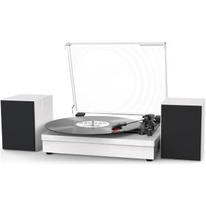 Record Player for Vinyl with Speakers, 3-Speed Vinyl Record Player with Dual Stereo Speakers Support Wireless Connection RCA Output Aux in USB Vintage Design Turntable, R612 (White)