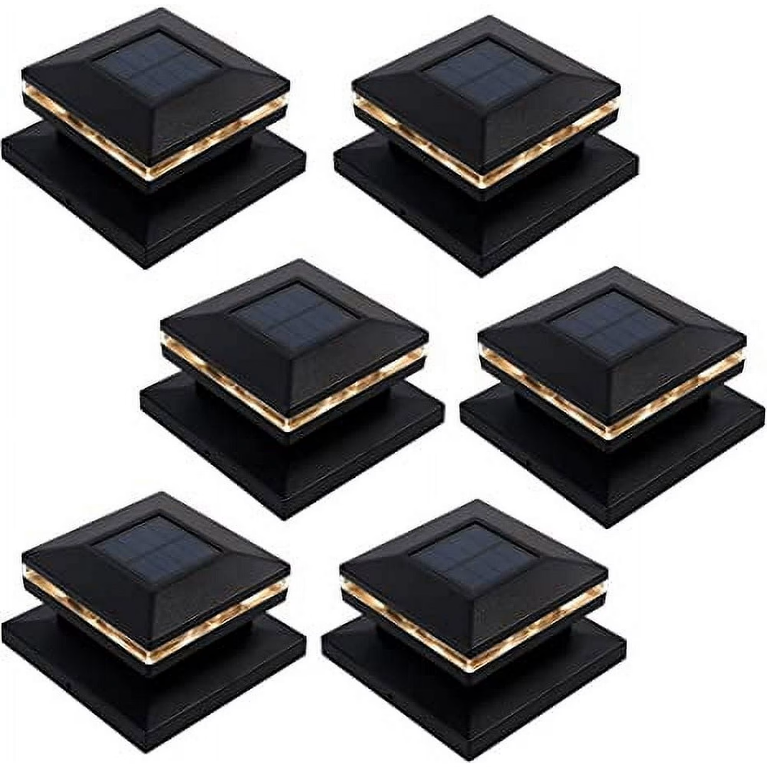 MAGGIFT Solar Post Lights, Outdoor Fence Deck Cap Light, Warm White LED, Fits 4x4, 5x5, or 6x6 Wooden Posts, 6 pack, Black