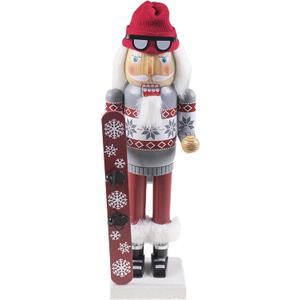 Merry Christmas Co. 14 Inch Traditional Wooden Nutcracker, Festive Holiday Tabletop Dcor, Snowboarding Santa