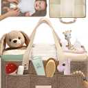 Baby Diaper Caddy Organizer with Portable Changing Mat - Teddy Fleece Diaper Organizer for Changing Table - Basket for Changing Essentials - Baby Essentials Organizer with Removable Dividers, 4/ Taupe Diaper Caddy with Changing Pad