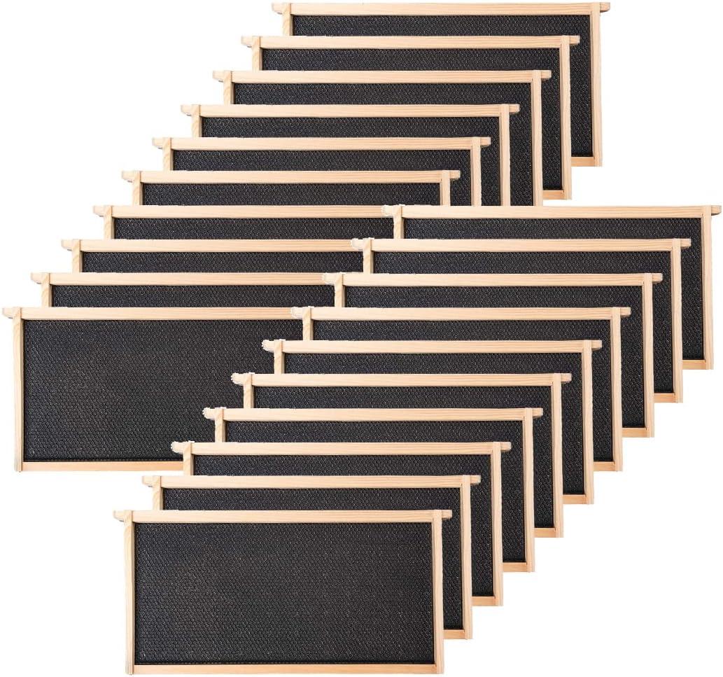 BeeCastle 20 Pack Beehive Frames and Waxed Foundations for Deep Brood Bee Hives with Wooden Bee Hive Frames and Beeswax Coated Foundations, 9-1/8-Inch (Black)