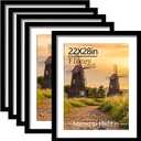 22x28 Picture Frame Set of 5, Black Poster Frame, Display Pictures 18 x 24 with Mat or 22 x 28 Without Mat for Horizontal or Vertical Wall Mounting, Wall Gallery Frame