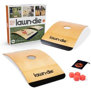 Lawn Die Outdoor Toss Game – Die Meets Cornhole – Portable Folding Board for Yard Games, Beach & Camping - 24 x 46 in Curved Wood Targets & Silicone Dice