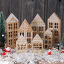 7 Pcs Wooden Christmas Houses Sets Gingerbread House Decor Xmas Village Set Winter Desk Shelf Ornament for Home Office Coffee Bar Mantel Tabletop(Gingerbread Colors)