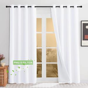 KGORGE 4-in-1 Soundproof Anti Dust 100% Blackout Curtains with Melt-Blown Layer Thermal Insulating Window Treatment Drapes for Living Room Bedroom Kis Nursery, W 52 x L 84, White, 2 Panels