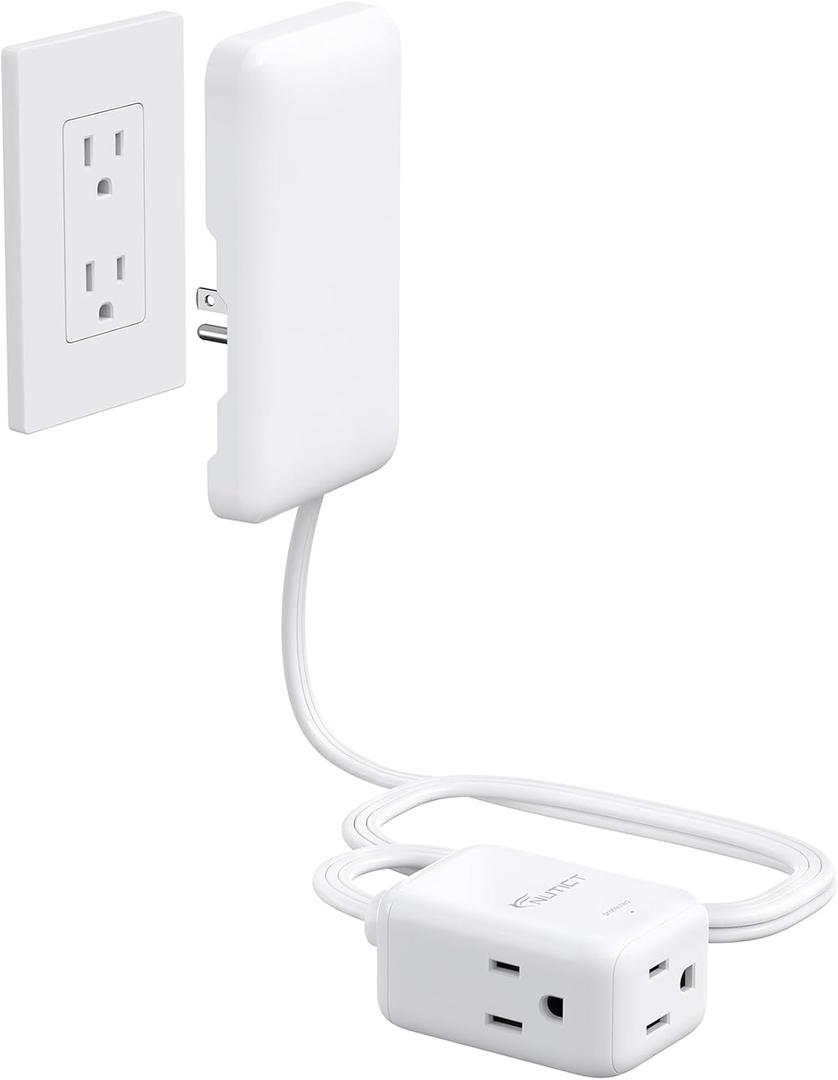 NUTICT Flat Extension Cord with 3 Outlets, 3FT Short Extension Cord Flat Wall Plug & Ultra-Thin Outlet Cover, 900J Surge Protection, 13A/1625W, ETL Listed, White Outlet Extender for Kitchen Bathroom