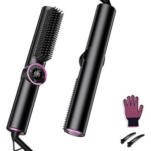 Hair Straightener Brush: Ionic Hair Straighteners for Women with 15 Temps, Straightening Brush Fast Heating with LED Display & Dual Voltage (Black)