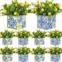 Giegxin Blue Tiles Lemon Table Centerpiece Decor Amalfi Coast Box Decorations with Artificial Lemon Branches for Capri Mediterranean Positano Wedding Birthday Party Decor(4 Sets)