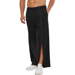 Deyeek Tear Away Pants for Men Full Zipper Legs Sweat Pants Mens Open Bottom Sweatpants Breakaway Cotton Post Surgery Pants (Large, Black)