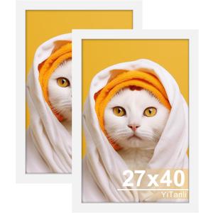 27x40 Inch Poster Frame 2 Pack, Engineered Wood White Large Picture Frame for 27 x 40 in Photos, Movie Posters & Art Prints, 27 x 40 Poster Frame Horizontal or Vertical Wall Mounting