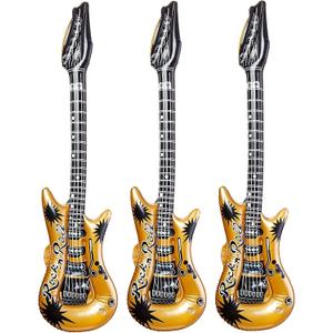 Gold Rock-n-Roll Inflatable Guitar (40 Inches) Vinyl. Perfect Party Favor, DJ Dance 80s Rocker (Gold Color (3 Pack)),