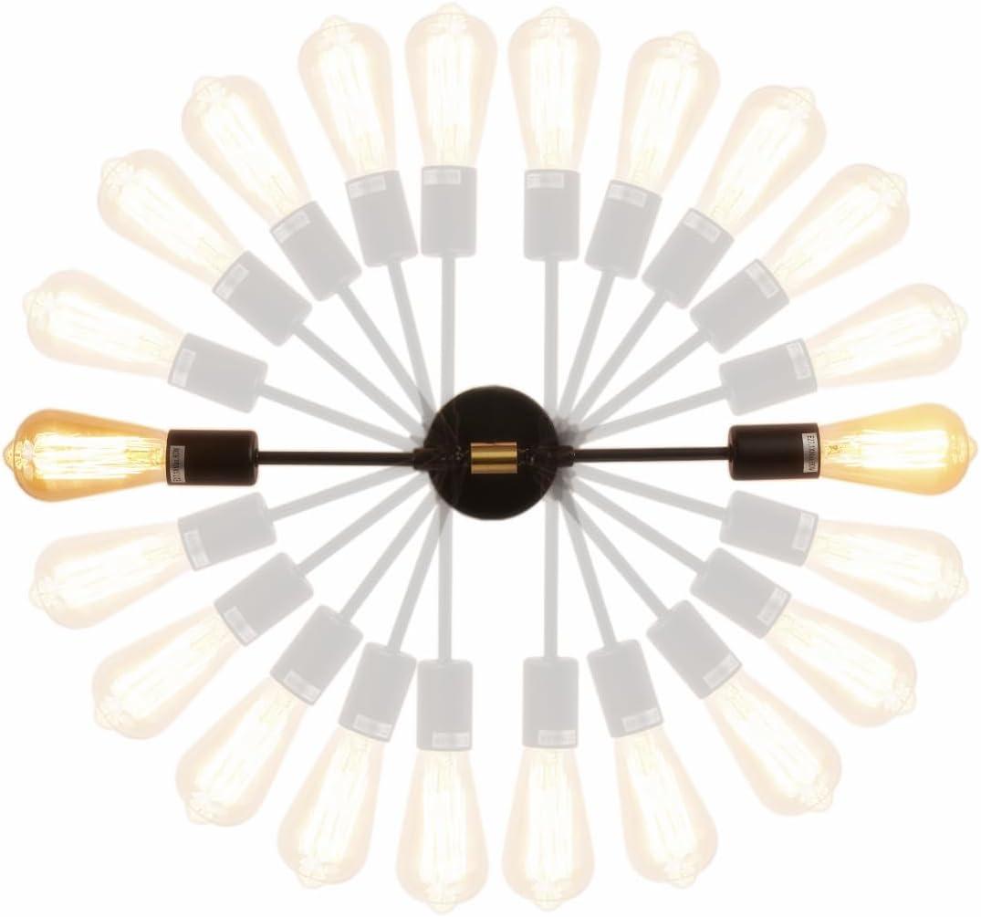 Minimalist Black 2 Lights LED Wall Light Up/Down Indoor Lamp,360 Adjustable Uplighter Downlighter,Rustic Country Vintage Loft Wall Sconce Fixture Fitting Retro Warm Edison Lamps E26 Max 2*60W