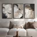 Framed Neutral Abstract Wall Art, 3 Piece Modern Minimalist Canvas Prints Paintings Artwork for Walls, Black Beige Brown Neutral Tone Pictures for Living Room Dining Room Bedroom Wall Decor 16x24 In