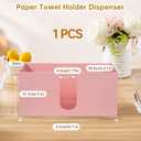 Acrylic Paper Towel Holder Countertop, Pink Paper Towel Dispenser, Napkin Holder, Suitable for Z-fold, C-fold or MultiFold Trifold Paper Towels for Bathroom Toilet Kitchen