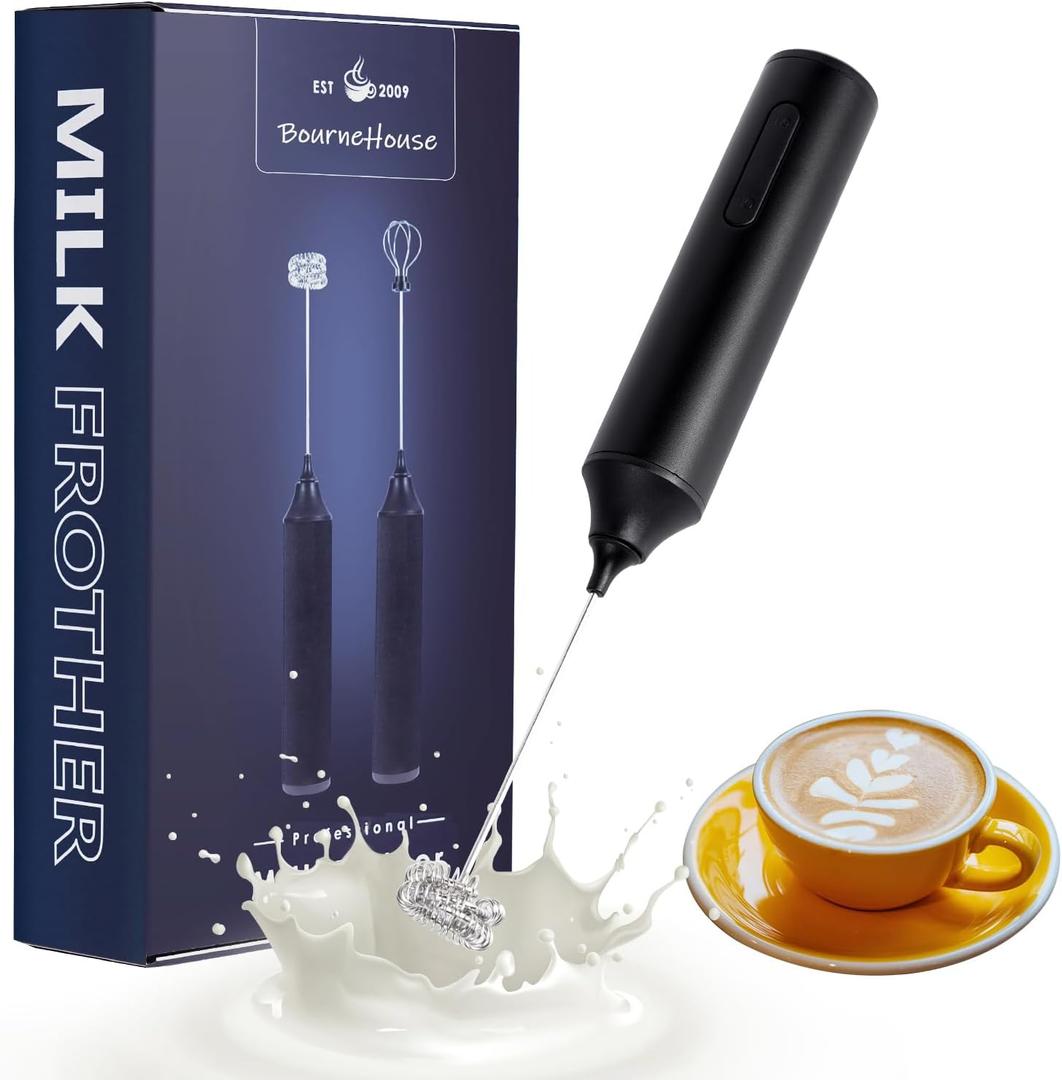 MF05 Rechargeable Milk Frother USB Charging Handheld Foam Maker with Stainless Balloon Whisk for Cappuccino, Latte, Bulletproof Coffee, Keto Diet, Protein Powder, Matcha (Black)