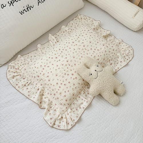 BuLuTu 2-Layer Cotton Muslin Toddler Pillowcases for Girls Boys Floral Pillow Cover Decorative Pillow Cases Gauze Cotton Small Pillow Protector for Crib, Envelope Closure, 14"x20",1 pc