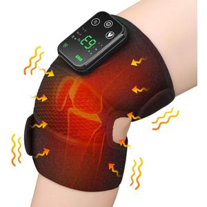 Heated Knee Brace, Cordless Heated Knee Massager with 3 Heating Levels 3 Vibrations Built-in 4000mAh Battery Knee Heating Pad for Knee Pain Relief Heating Pad for Knee, Shoulder, Elbow (Black)