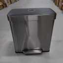 Amazon Basics Dual Compartment Recycling Trash Can with Soft-Close Lid, Fingerprint Resistant, Removable Liner Buckets, 60 Liters, Rectangular, Grey, Silver