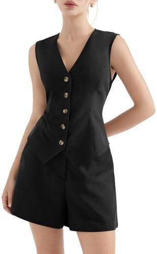 SUUKSESS Women's Button Down V Neck Vest Pockets , M