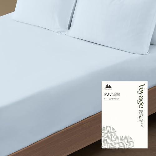 Mayfair Linen 100% Egyptian Cotton King Fitted Sheet Only - Luxury 600 Series Voyage Collection 16" Deep Pocket Cotton Fitted Sheet King (Light Blue), Soft, Cooling Sateen Weave Hotel Bottom Sheets