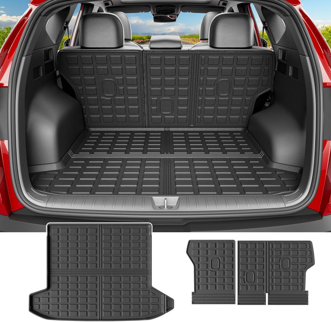powoq Cargo Mat Compatible with 2022-2025 2026 Tucson Trunk Mat Cargo Liner TPE All Weather Protection Trunk Liner Backrest Replacement for 2022-2025 2026 Tucson Accessories (Trunk Mat+Backrest Mats)