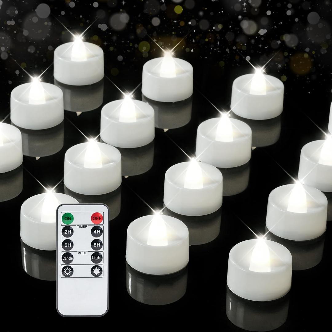 BEICHI Remote Candles, 12 Pack Timer Candle, Flameless Tea Lights Candles Battery Operated, Flickering LED Tea Lights, Timer Battery Votive Candles- Pure White- White Base