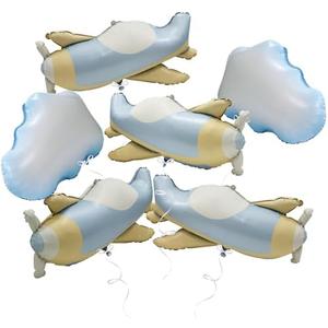 Set of 2 Pack, 4D Matte Airplane Balloon Cloud Balloon Transportation Helicopter Flying Fighter Jet Plane Party Supplies, 6 Pack Aviator Adventure Balloons(4 Copter Aircraft + 2 White Cloud) For Birthday Baby Shower