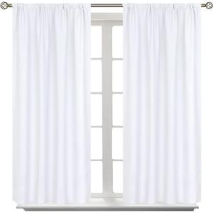 BGment Rod Pocket White Curtains 48 Inches Length for Kitchen Bathroom Window - Privacy Protection Short Window Treatment Drapes for Cafe Bedroom Home Decor, 2 Panels, Pure White, 42 x 48 Inch