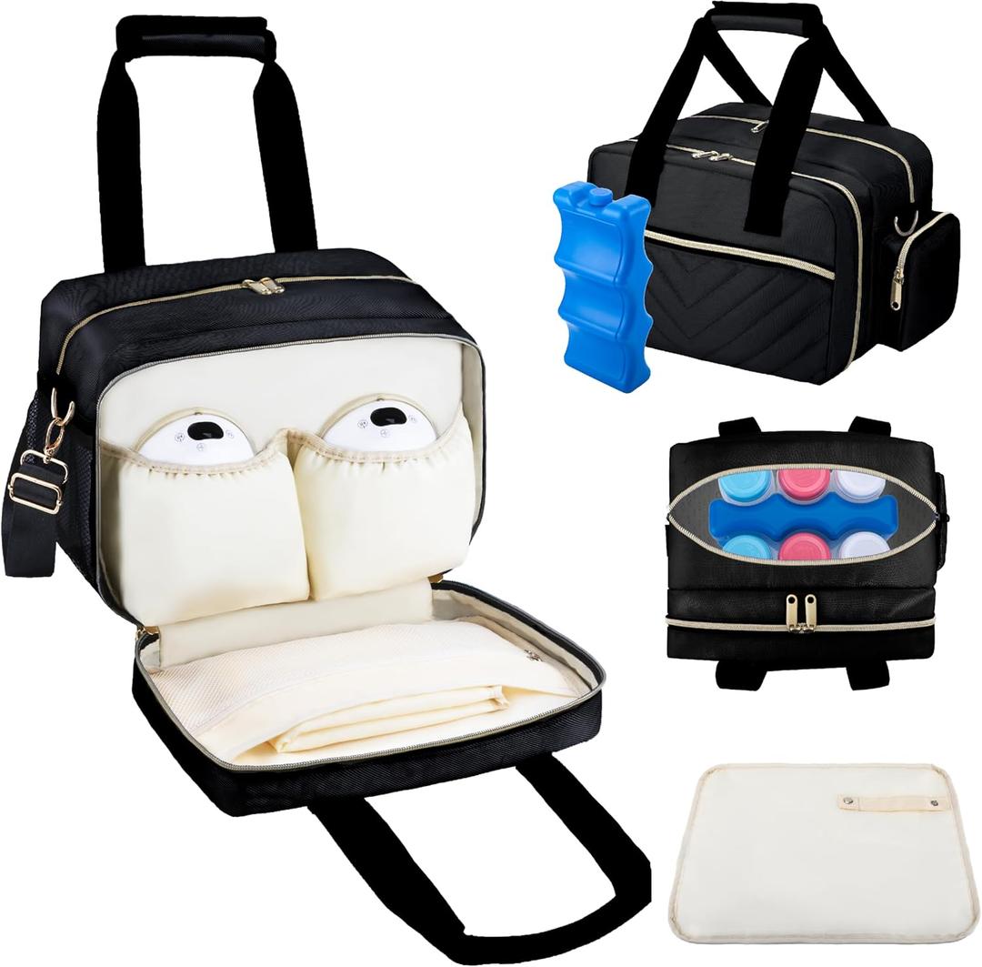 Breastmilk Cooler Bag with Ice Pack, Wearable Breast Pump Storage Bag, Insulated Bottle Travel Bag Compatible with Momcozy/Elvie/Willow, Fits 6 Baby Bottles up to 9 Ounce with Shoulder Strap, Black