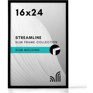 Americanflat 16x24 Poster Frame with Polished Plexiglass - Streamline Collection - Thin Border Picture Frame for Wall Display - Hanging Hardware Included - Black