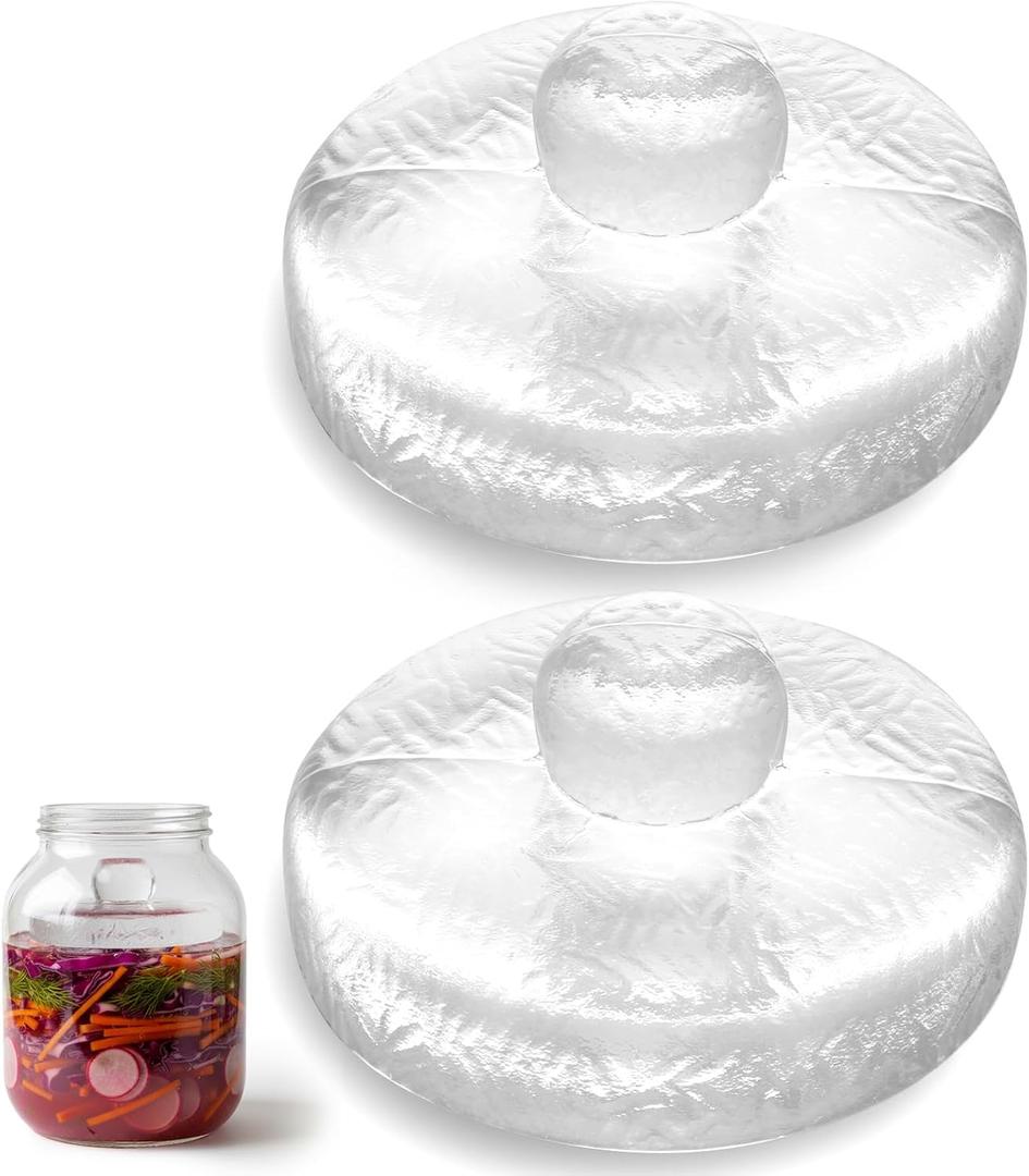 2 Pcs Glass Fermentation Weight Set, 3.7 inch Large and Heavy Jar Glass Fermenting Weights with Easy Grip Handles for Wide Mouth Mason Jars Sauerkraut Kimchi