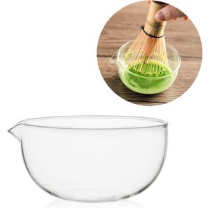 Glass Matcha Bowl With Pouring Spout, Ceremonial Mixing Chawan, 4.5 in, Clear Japanese Style Matcha Green Tea Cup, Hammer Spouted Matcha MixerMatcha BowlsGlass, transparent, no lines (370ML)
