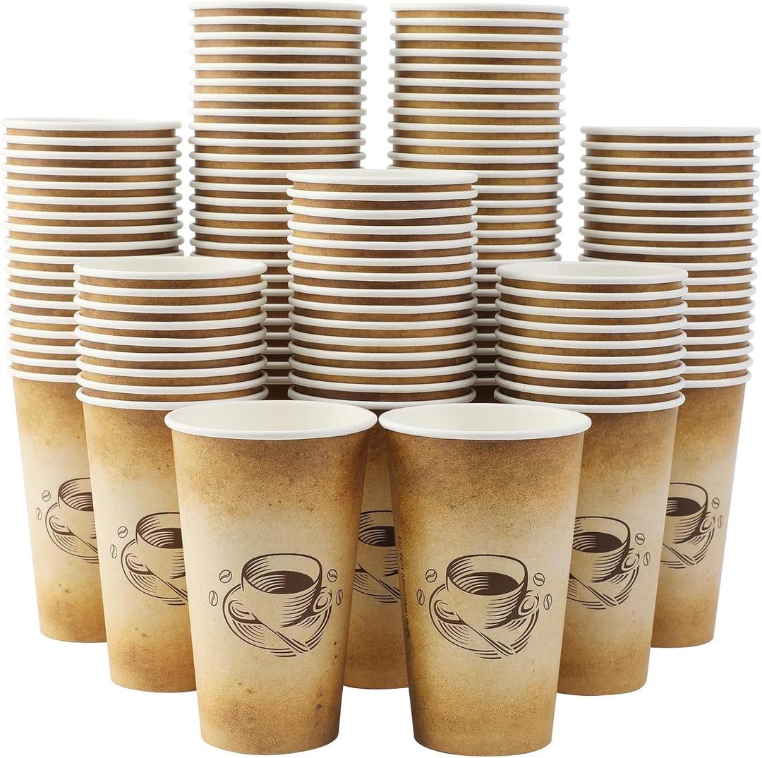 180 Pack 16 oz Disposable Paper Coffee Cups, Hot/Cold Drinking Cups, coffee, Juice, Retro Design, Leak-Proof, Party, Picnic, Events, Travel, Offices, Shops