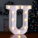 Foaky LED Letter Lights Sign Marquee Light Up Letters Sign for Night Light Wedding/Birthday Party Battery Powered Christmas Lamp Home Bar Decoration(U) (Warm)
