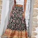 CFLONGE Summer Maxi Skirts for Women 2025 Fashion Boho Long Skirt Trendy Floral High Waist A Line Beach Skirt Vacation Outfit (M)