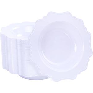 COLOSUS 60 Pack White Plastic Bowls, 12 oz Disposable Soup Bowls, Premium Plastic Dinner Bowls,Heavy-duty Dessert Salad Bowl for Party, Wedding, Dinner, Christmas, Thanksgiving, and Catering