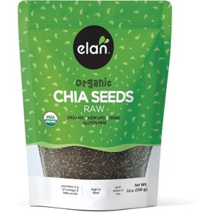 Elan Organic Chia Seeds, 8.8 oz, Natural Raw Black Chia Seeds, Plant-Based, Non-GMO, Vegan, Gluten-Free, Kosher, Gels Easily, Superfood (EXP 05/02/27)