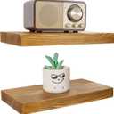BGMG Wood Floating Shelves for Wall 12 inch Set of 2, Rustic Wooden Wall Mount Shelves for Living Room Bedroom Kitchen Farmhouse-12x6.7x1.25 inch- Gold Oak