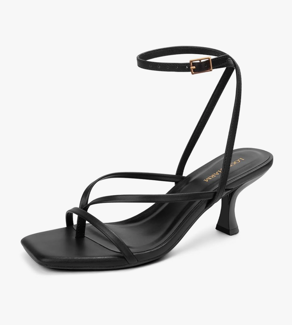 Women's Kitten Heel Strappy Open Square Toe Thong Ankle Strap Heels for Wedding 5.5