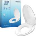 Huttdmel Elongated Toilet Seat with Toddler Seat Built In,2 in 1 Adult & Child, Soft Close, Magnetic Child Seat,Top & Bottom Mount,Never Loosen Hinges, Fits Standard Elongated Toilets 18.5'', White