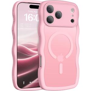 BENTOBEN Magnetic for iPhone 17 Pro Max Case, Cute Wavy [Full Camera Protection][Compatible with MagSafe] Matte Anti-Slip Bumper Women Girls Boys Protective Cover for 17 ProMax 6.9", Light Pink